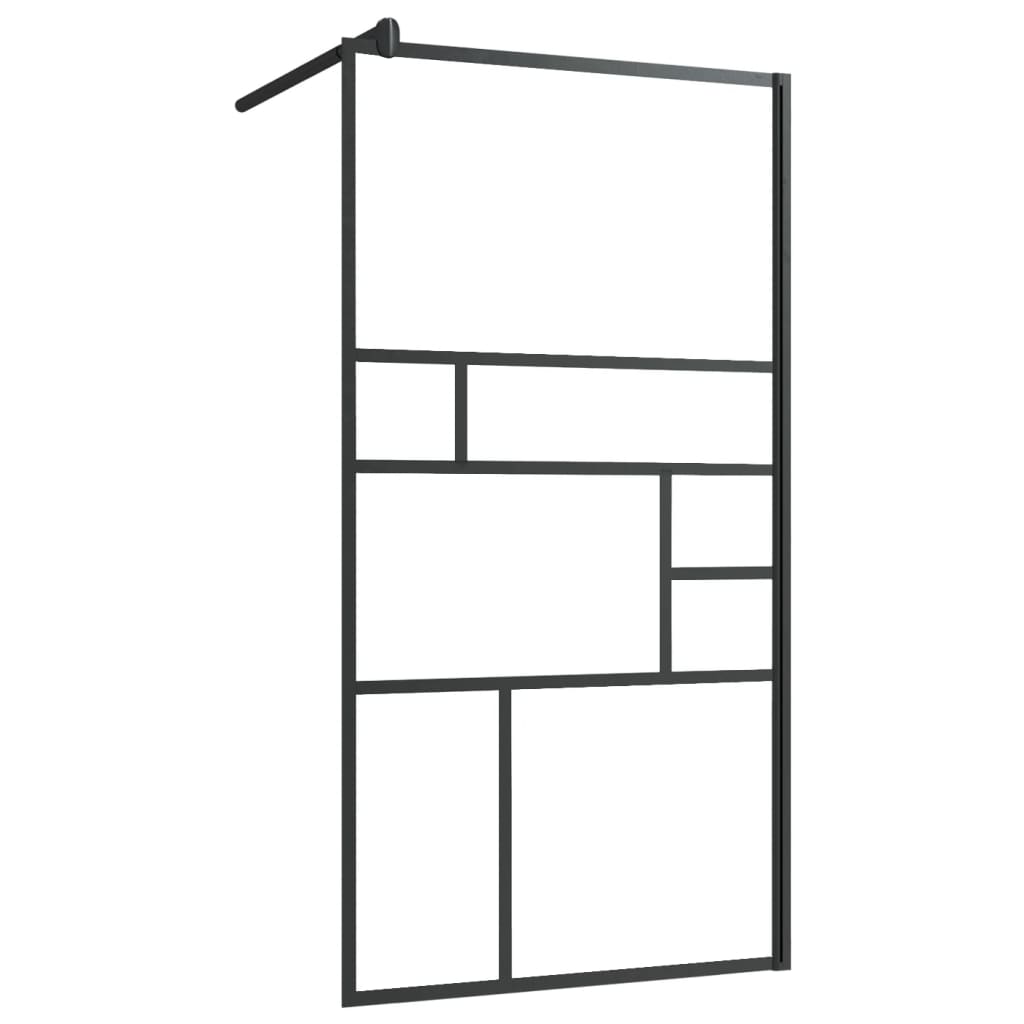 Vidaxl Walk-in shower wall with shelf 90x195 cm ESG-Glas Aluminum Black