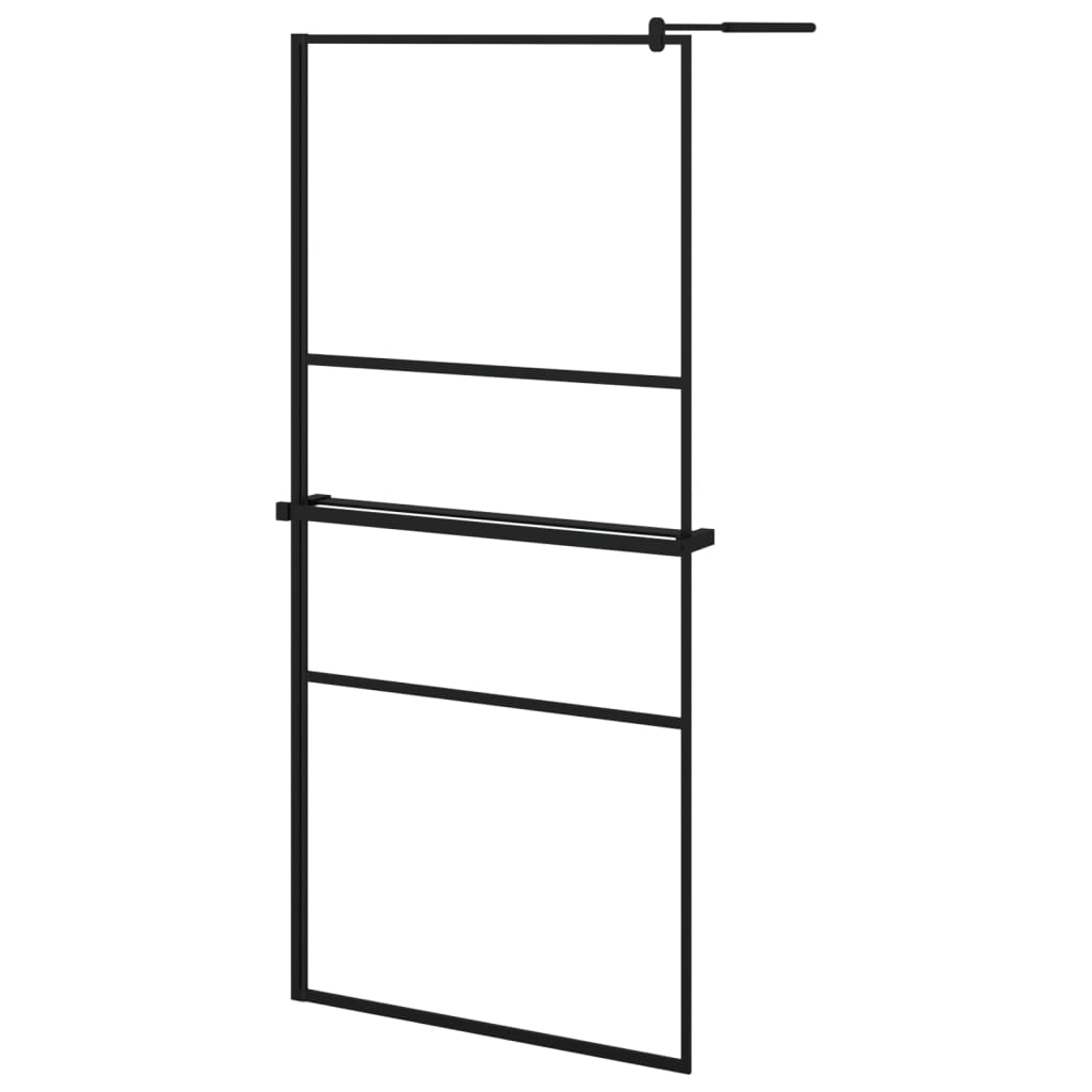 Vidaxl Walk-in shower wall with shelf 90x195 cm ESG-Glas Aluminum Black