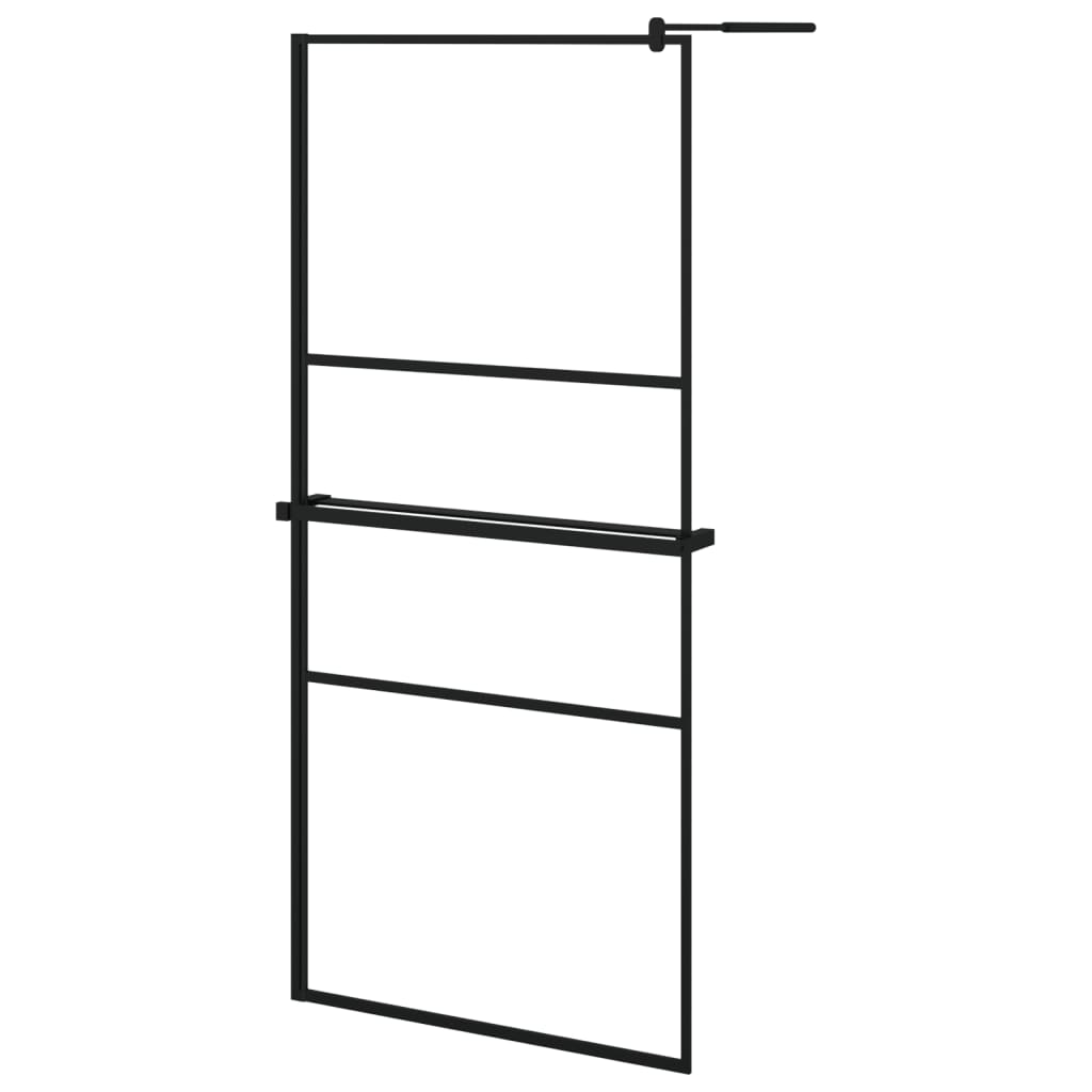 Vidaxl Walk-in shower wall with shelf 90x195 cm ESG-Glas Aluminum Black