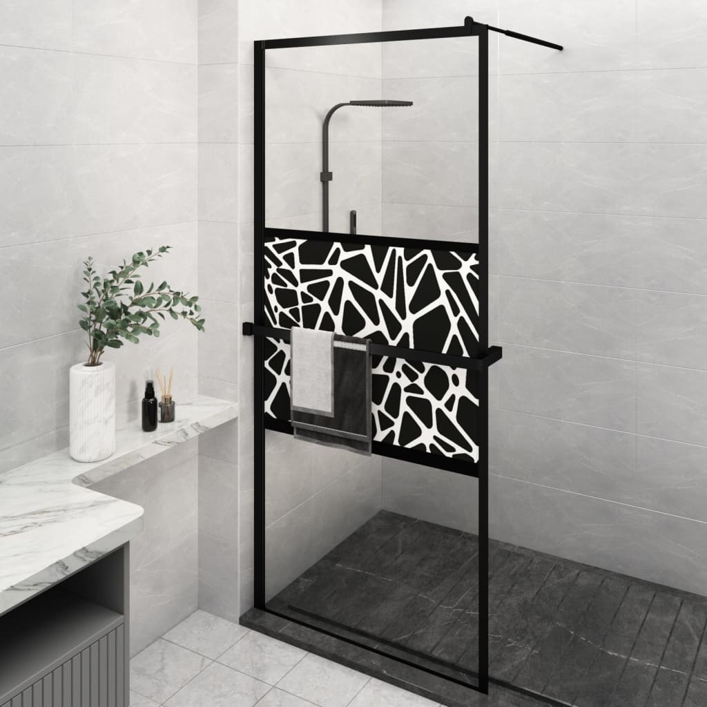 Vidaxl Walk-in shower wall with shelf 90x195 cm ESG-Glas Aluminum Black