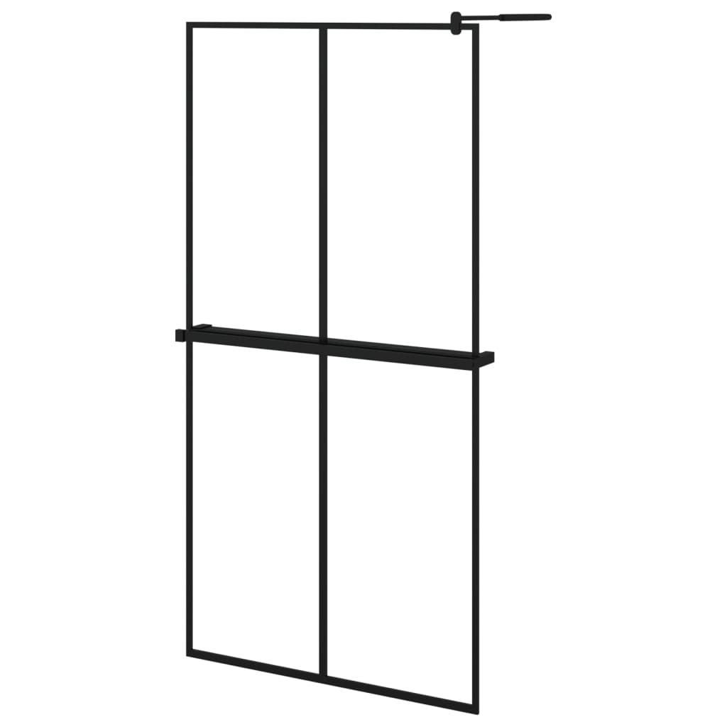 Vidaxl Walk-In Sprchová stěna s policí 100x195 cm esg-glas hliníková černá