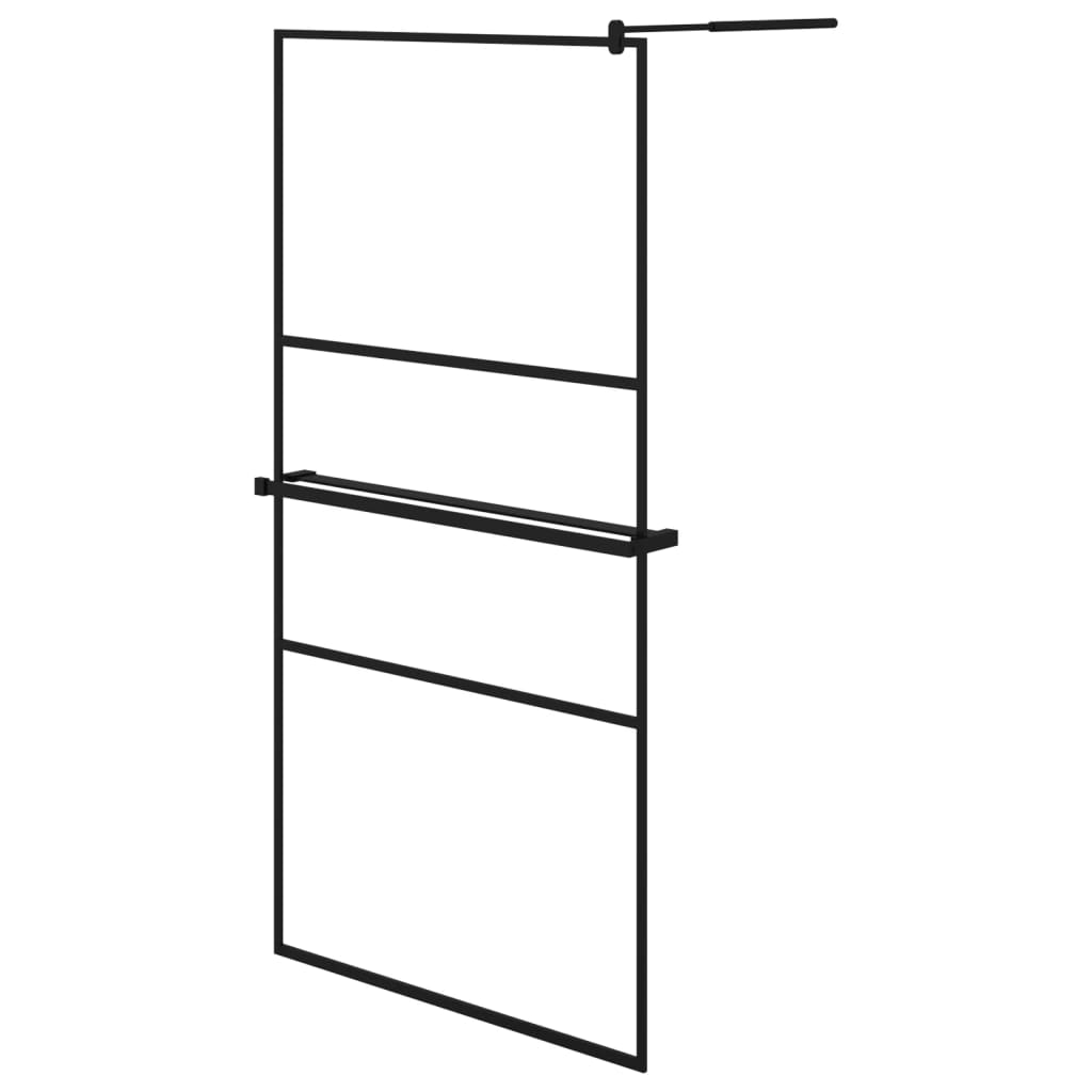 Vidaxl Walk-In Sprchová stěna s policí 100x195 cm esg-glas hliníková černá