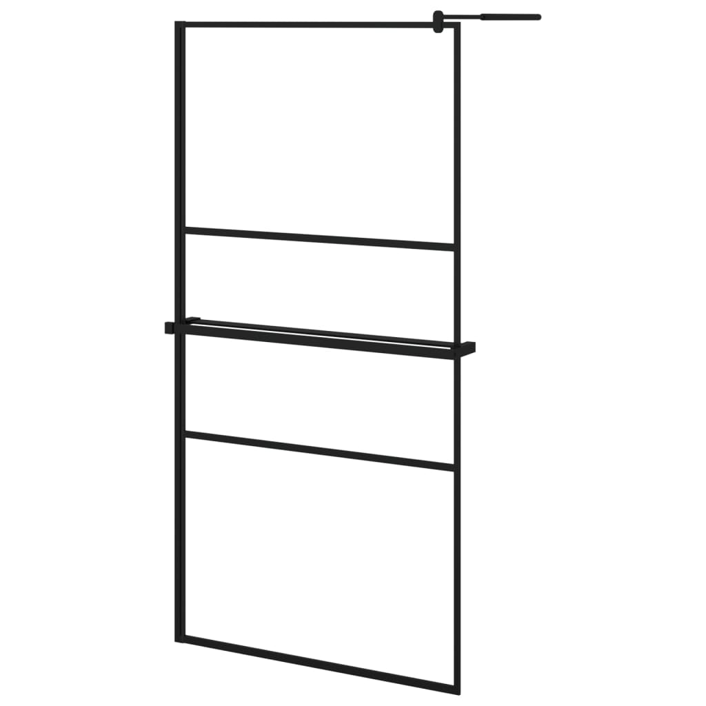 Vidaxl Walk-In Sprchová stěna s policí 100x195 cm esg-glas hliníková černá