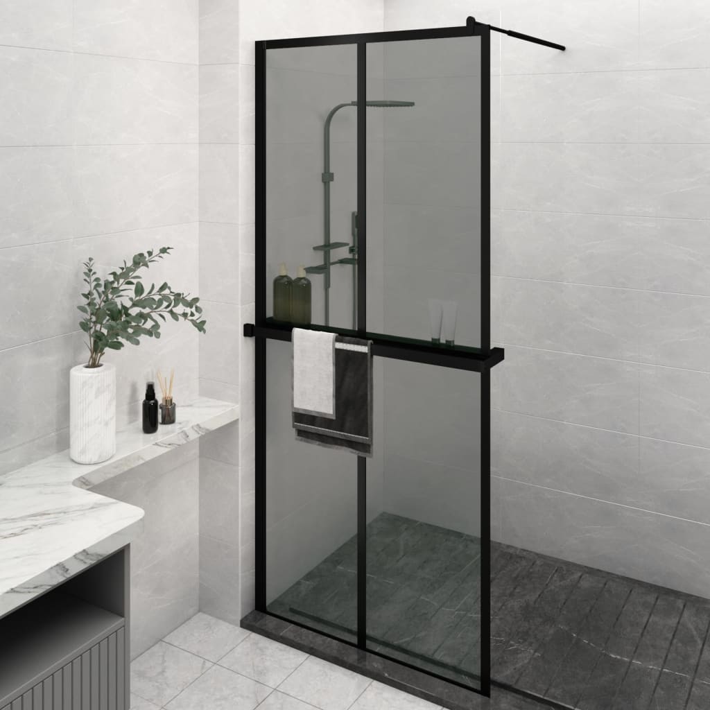 Vidaxl Walk-In Sprchová stěna s policí 100x195 cm esg-glas hliníková černá