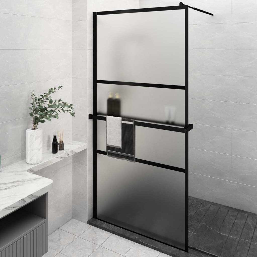 Vidaxl Walk-In Sprchová stěna s policí 115x195 cm esg-glas hliníková černá