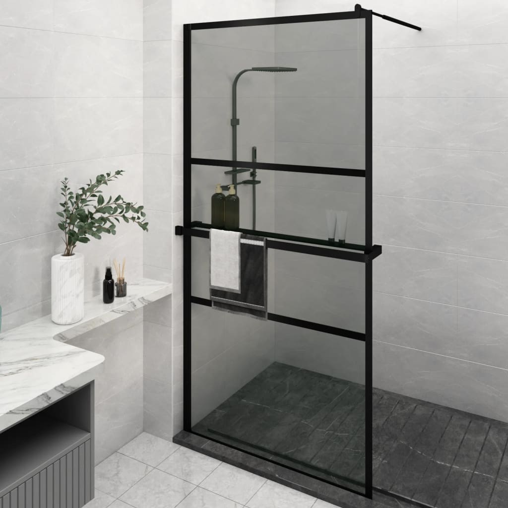 Vidaxl Walk-In Sprchová stěna s policí 115x195 cm esg-glas hliníková černá