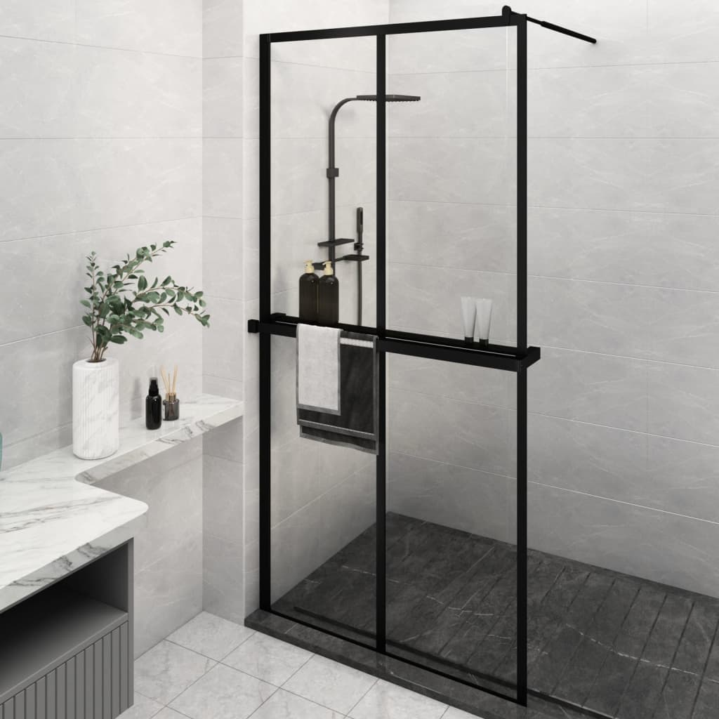 Vidaxl Walk-In Sprchová stěna s policí 118x190 cm esg-glas hliníková černá