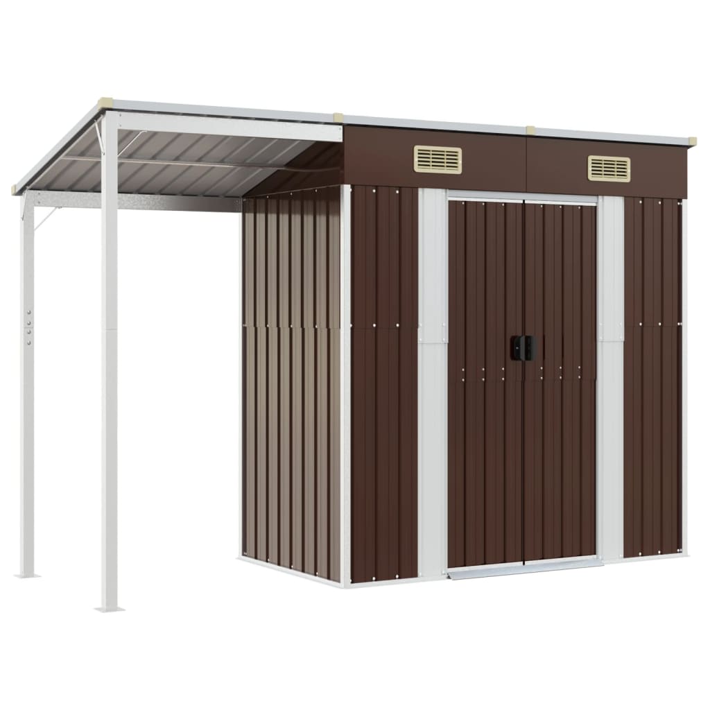 Vidaxl Garden Shed med utvidet tak 277x110.5x181 cm stålbrun