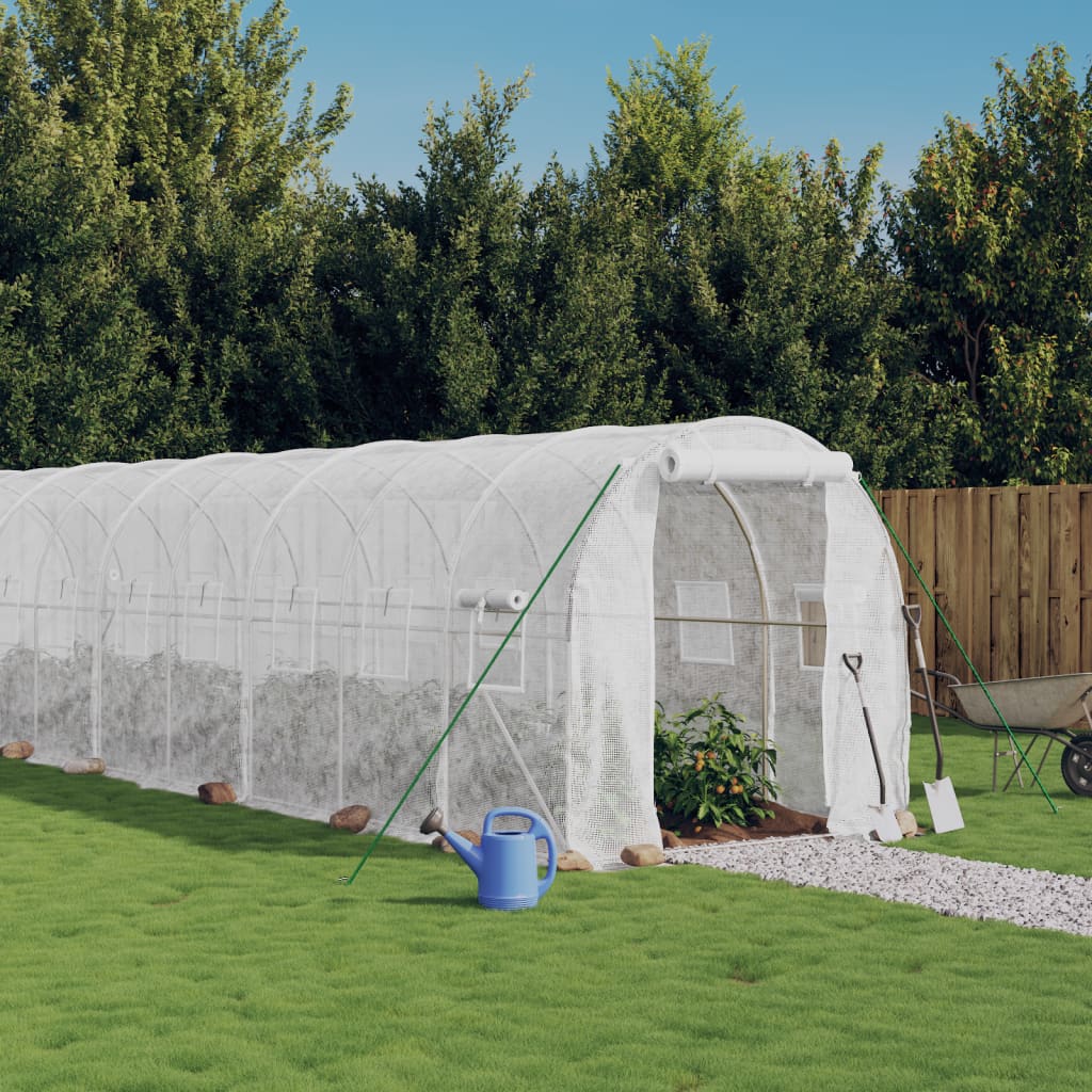 Vidaxl tuinkas avec cadre en acier 12 m² 6x2x2 m blanc