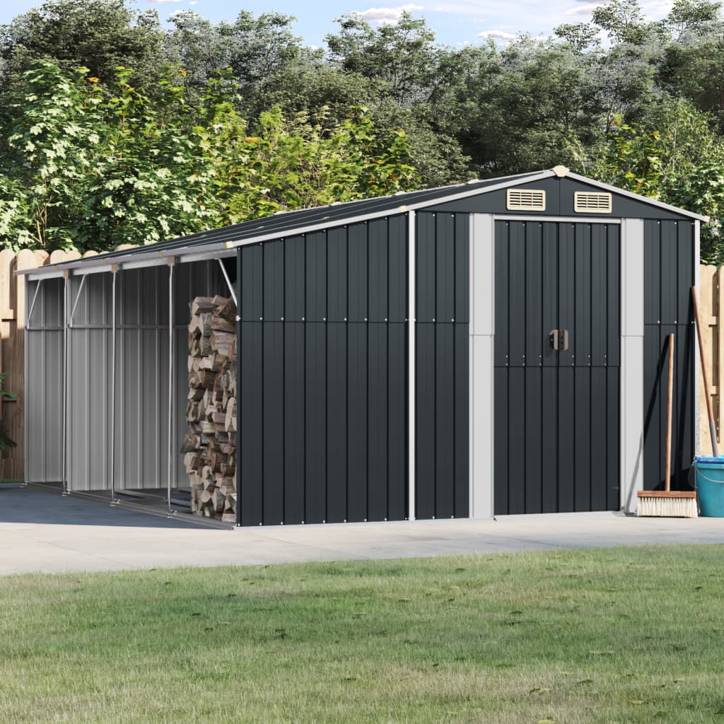 Vidaxl Garden Shed 277x365.5x179 cm Galvaniseret stål Antracitfarve