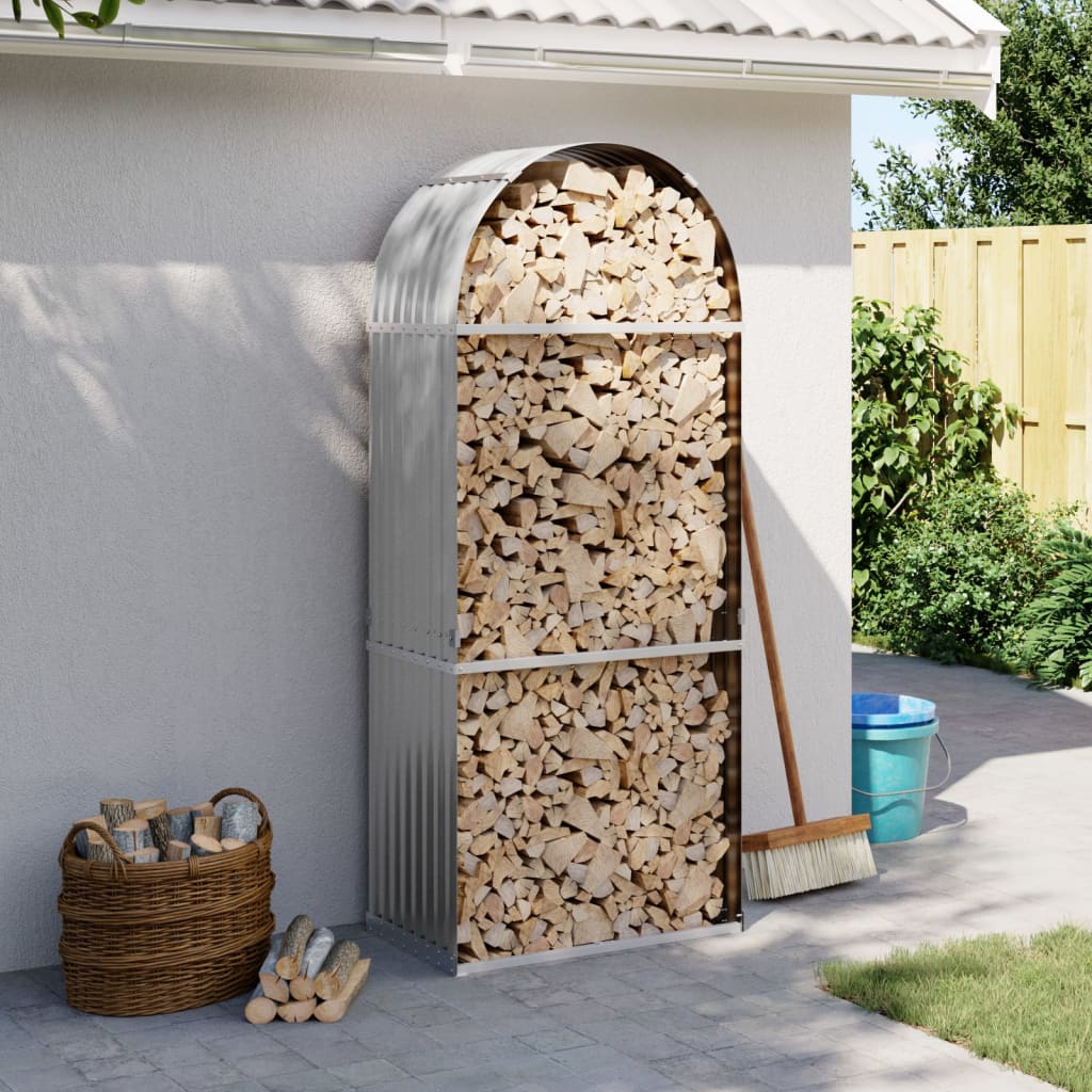 Vidaxl Firewood Storage 80x45x190 cm grigio in acciaio zincato