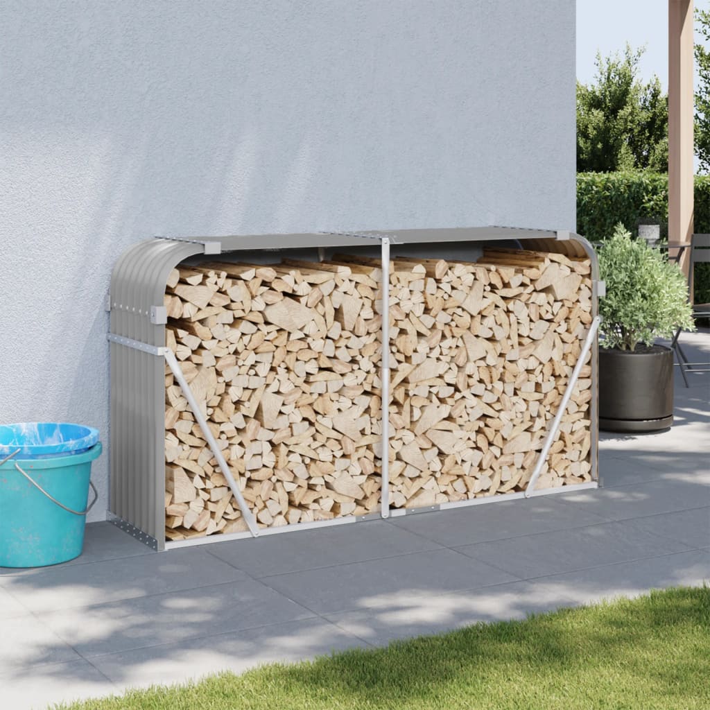 Vidaxl Firewood Storage 180x45x100 cm grigio chiaro in acciaio zincato