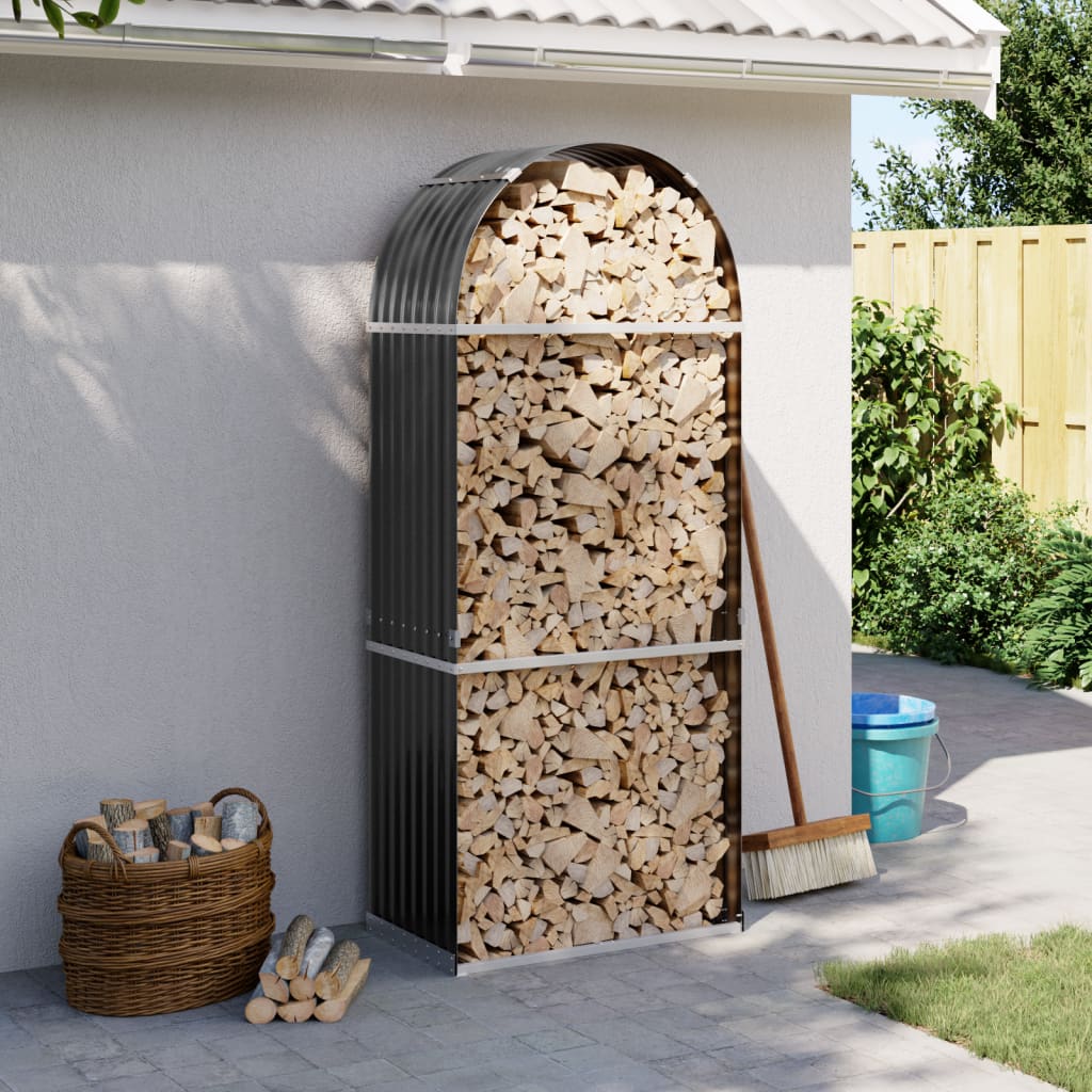 Vidaxl Firewood Storage 80x45x190 cm Antracite in acciaio zincato