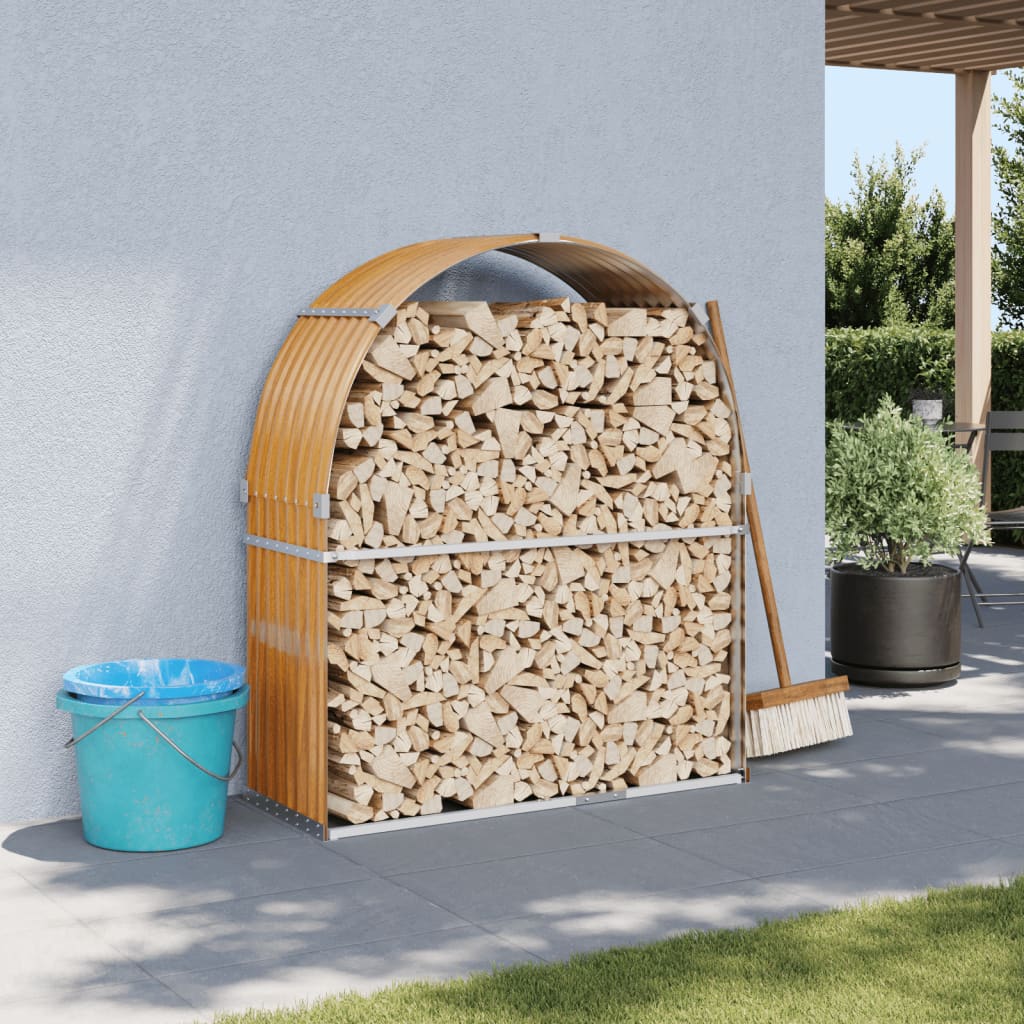 Stockage de bois de chauffage vidaxl 120x45x140 cm en acier galvanisé brun clair