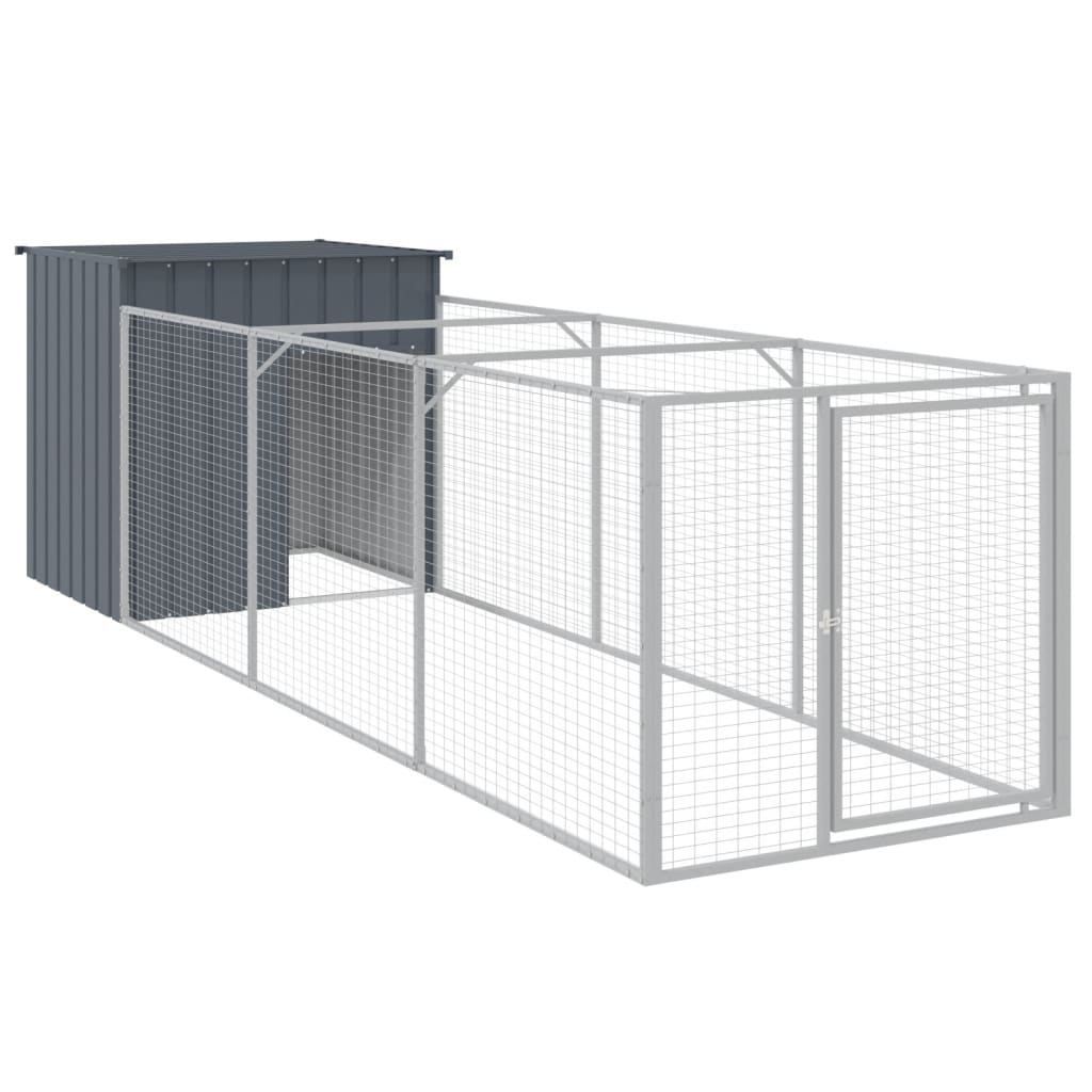 Vidaxl dog loft with run 110x405x110 cm galvanized steel anthracite