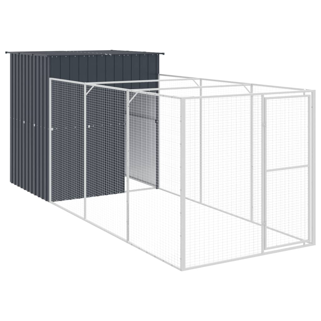 Vidaxl dog loft with run 165x455x181 cm galvanized steel anthracite