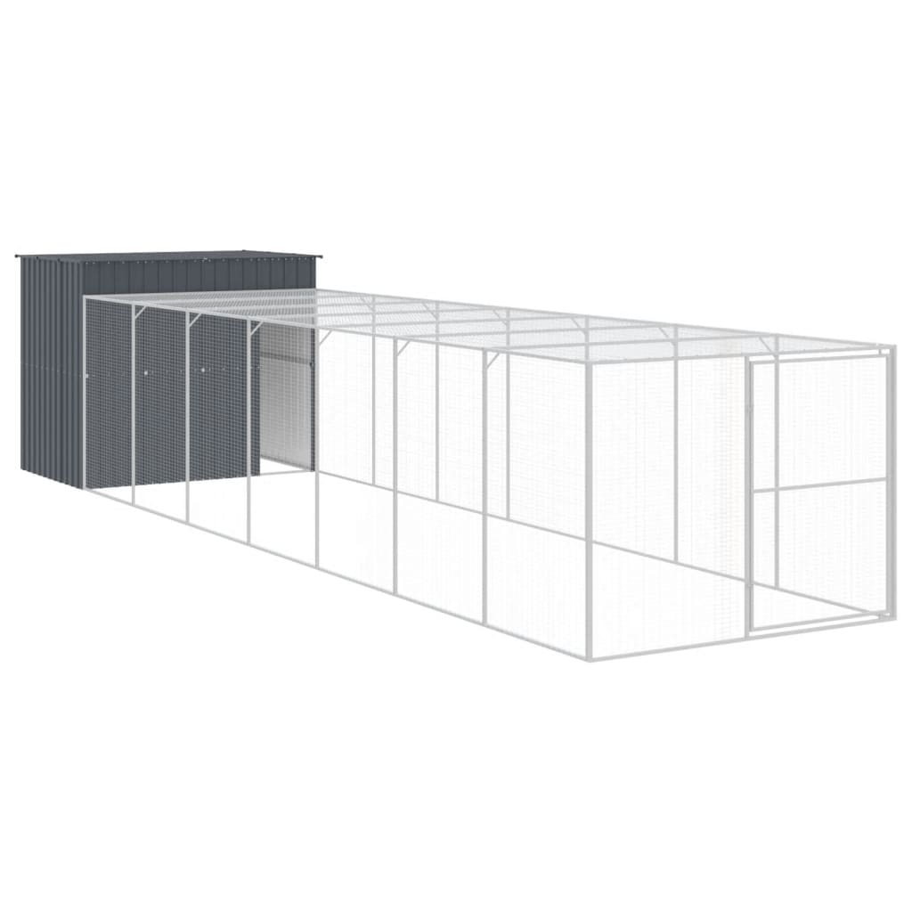 Vidaxl dog loft with run 214x865x181 cm galvanized steel anthracite