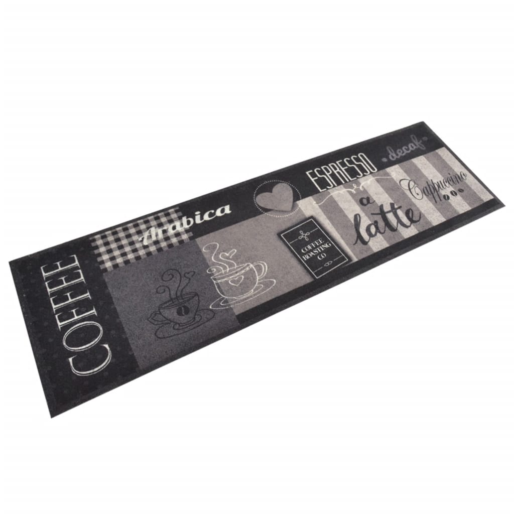 Vidaxl Kitchen Mat Washable Coffee Print 45x150 cm Velvet Black