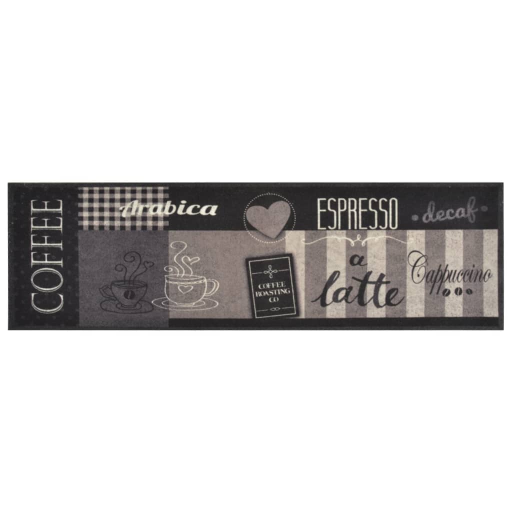 Vidaxl Kitchen Mat Washable Coffee Print 45x150 cm Velvet Black