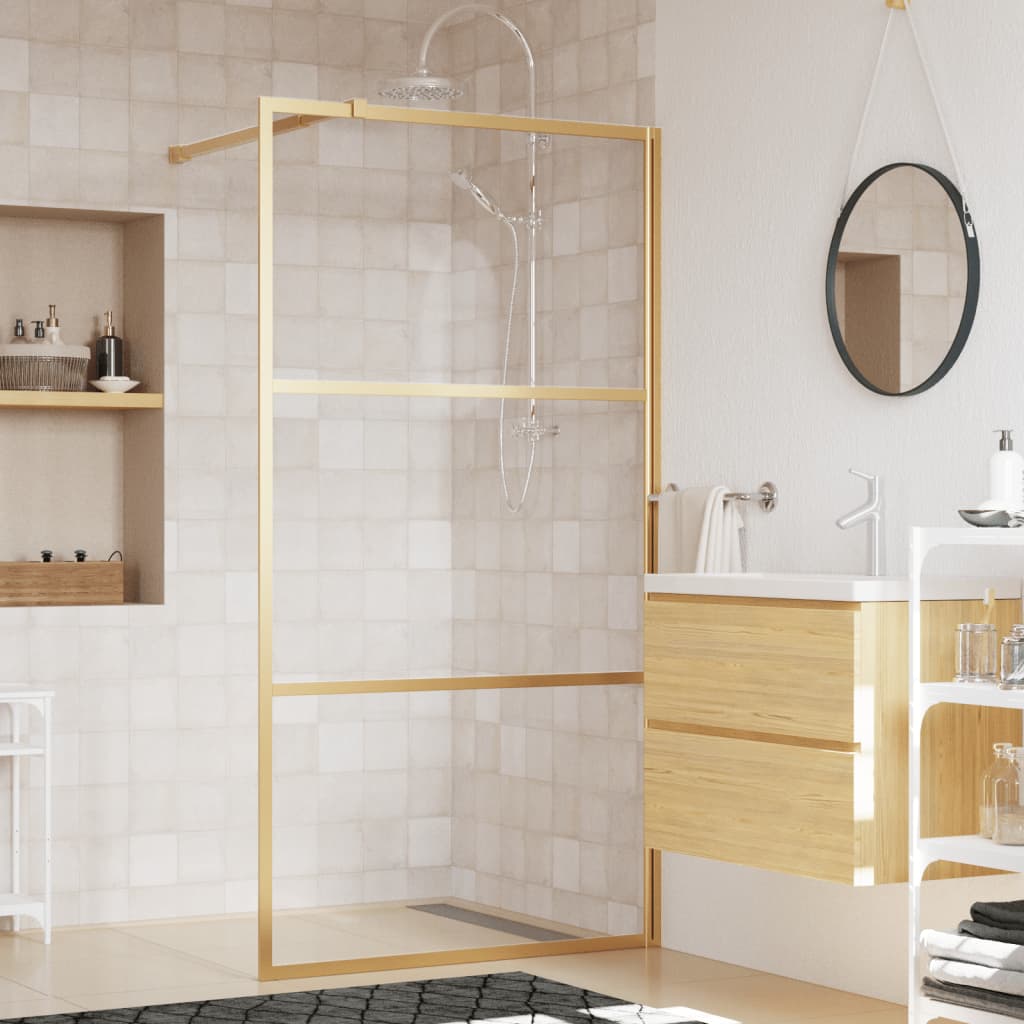 Vidaxl Walk-in shower wall Transparent 115x195 cm ESG glass gold colored