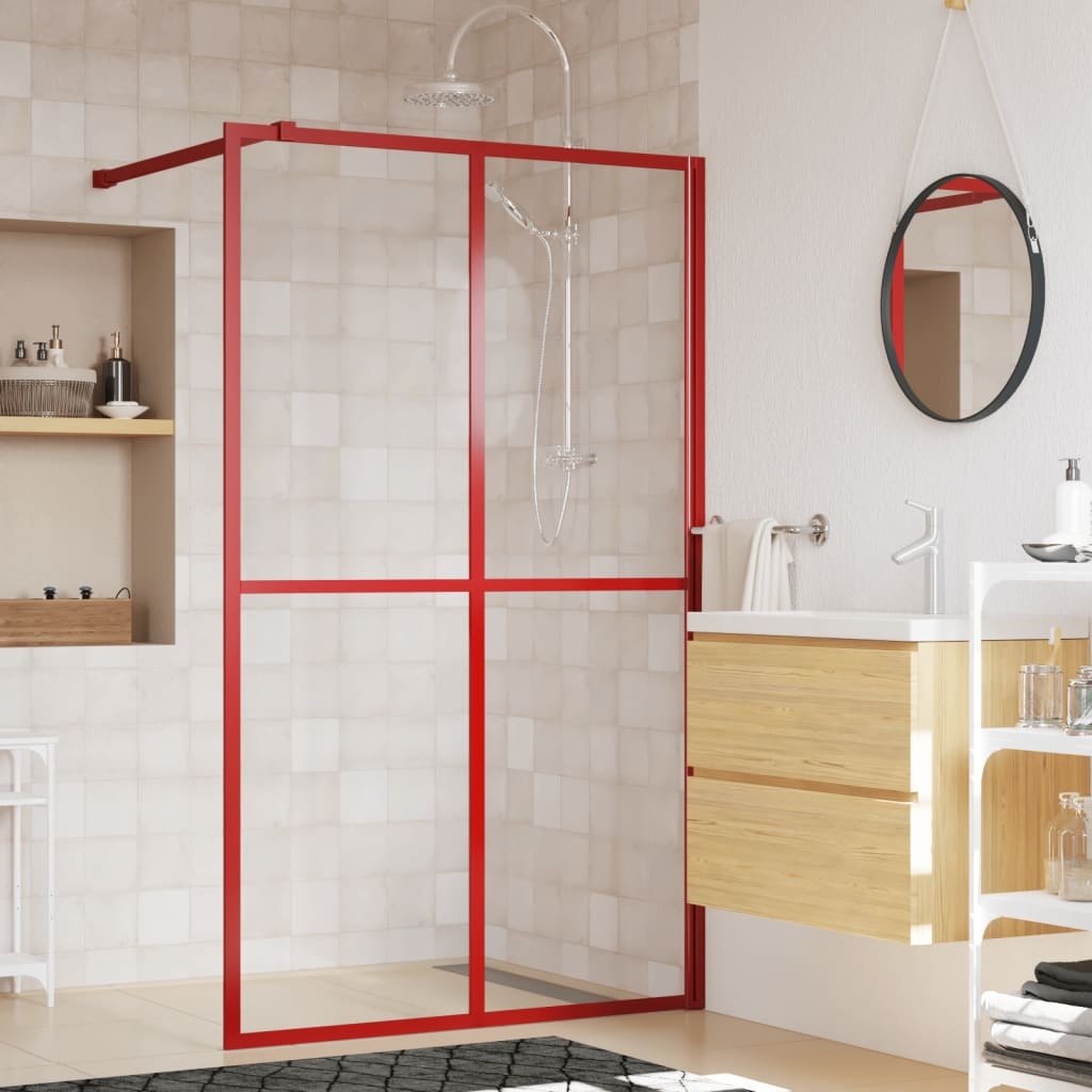 Vidaxl Walk-in shower wall Transparent 118x195 cm ESG glass red