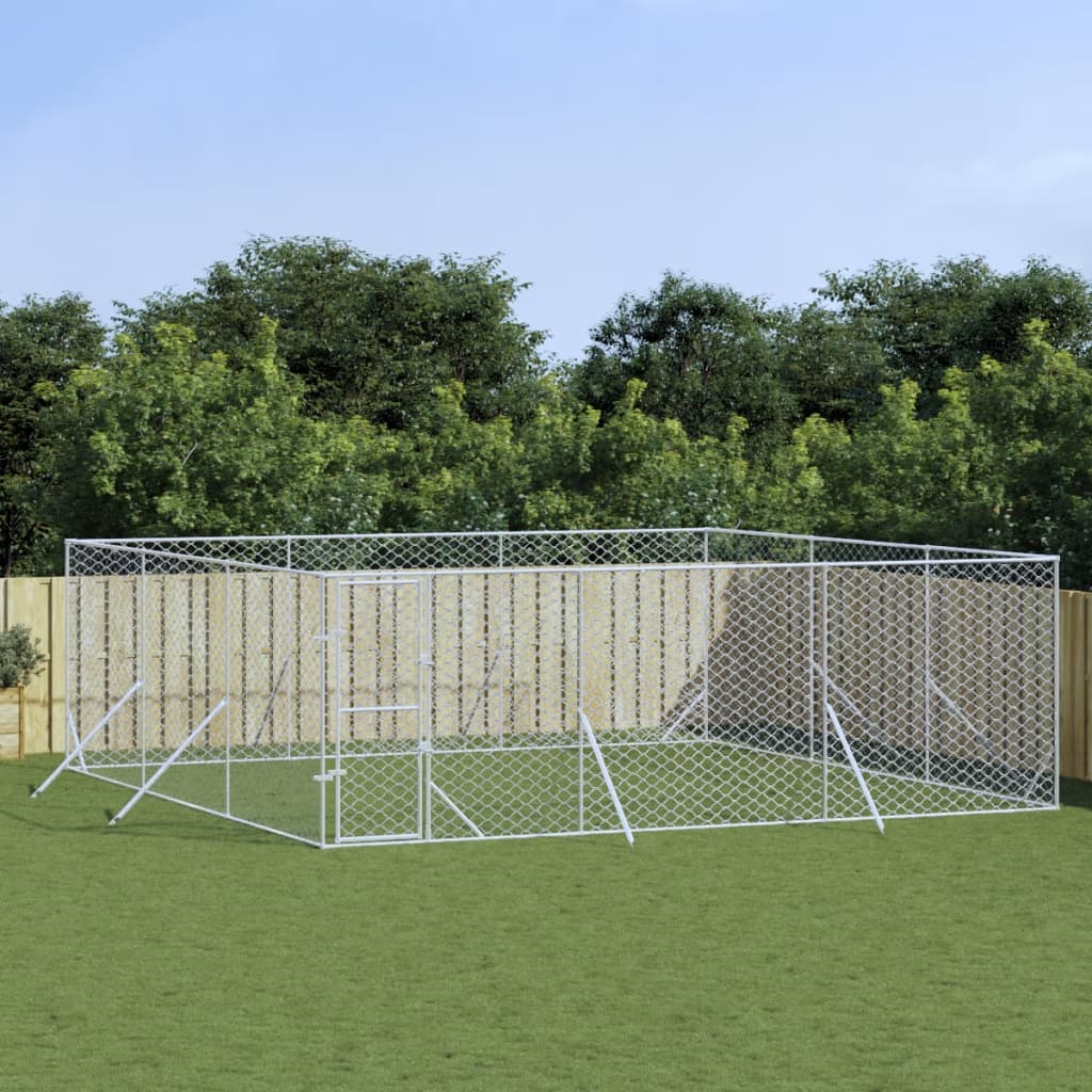 Vidaxl Chienne de chien pour l'extérieur de 6x6x2 m en acier galvanisé en argent