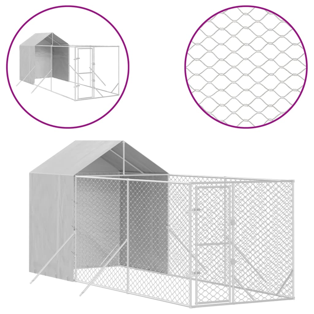 Vidaxl psí chovatelská stanice se střechou 2x6x2,5 m galvanizovaná ocelová stříbrná barva