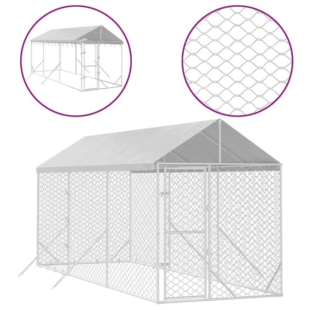 Vidaxl psí chovatelská stanice se střechou 2x6x2,5 m galvanizované ocelové stříbrné stříbrné