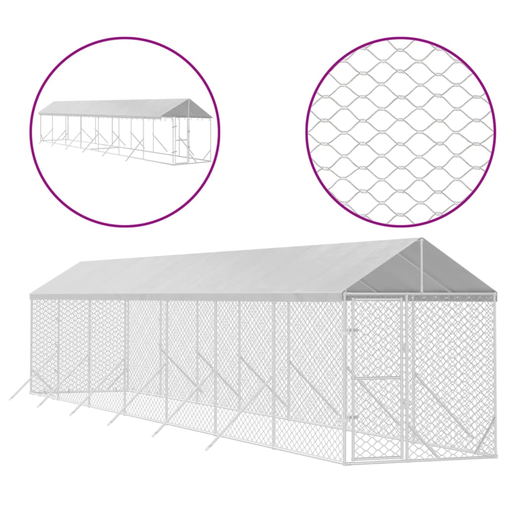 Vidaxl psí chovatelská stanice se střechou 2x14x2,5 m galvanizované ocelové stříbrné stříbrné