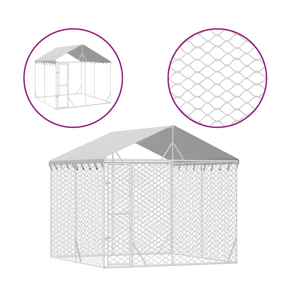 Vidaxl psí chovatelská stanice se střechou 3x3x2,5 m galvanizovaná ocelová stříbrná barva