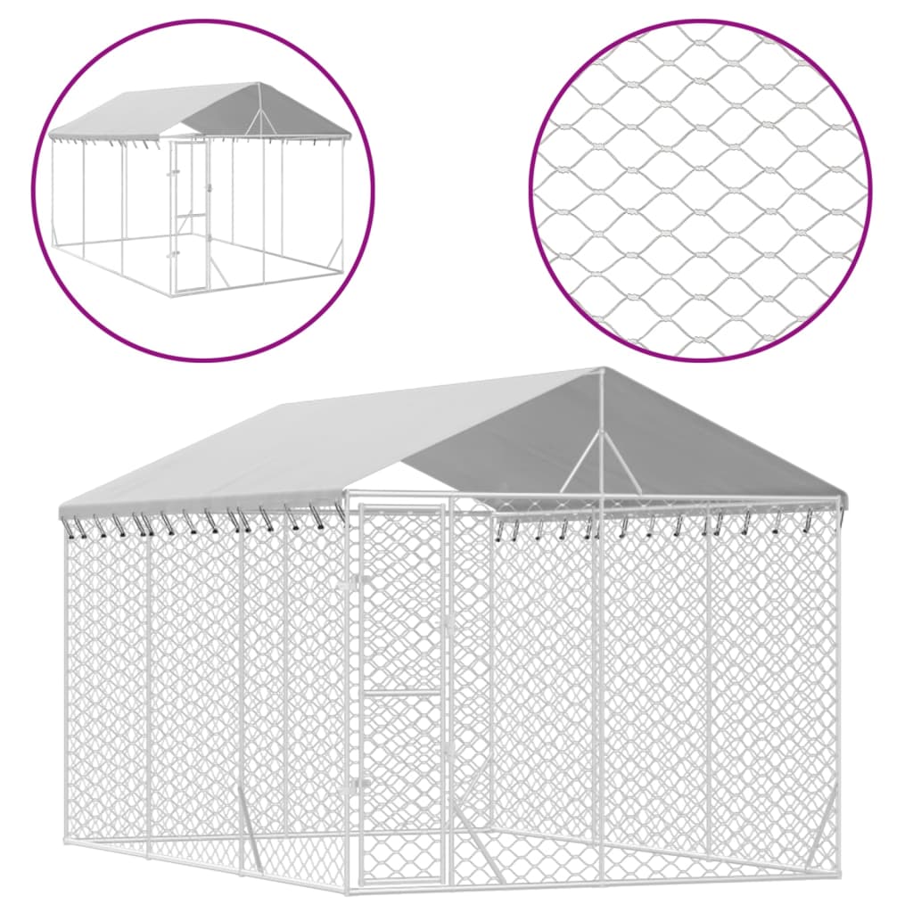 Vidaxl Dog Kennel with roof 3x4.5x2.5 m Galvanized Steel Silver