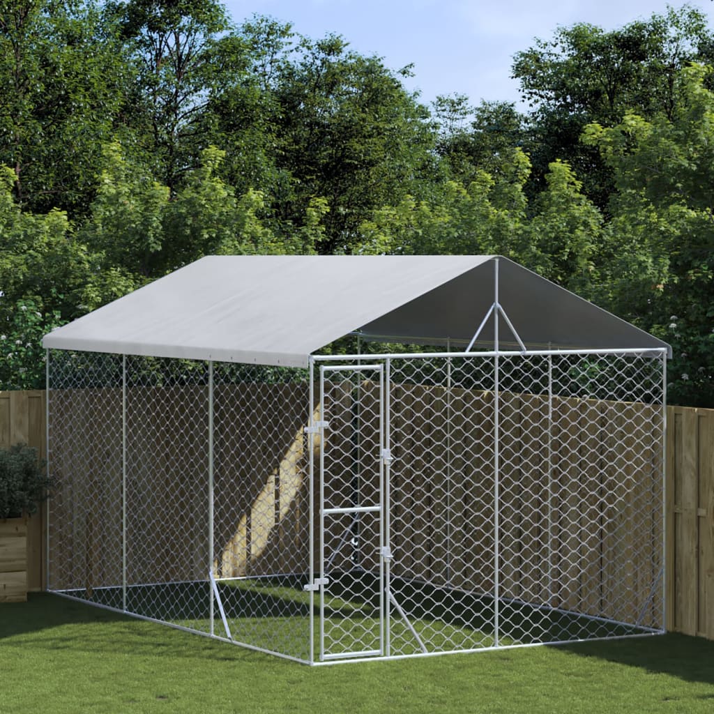 Vidaxl Dog Kennel with roof 3x4.5x2.5 m Galvanized Steel Silver