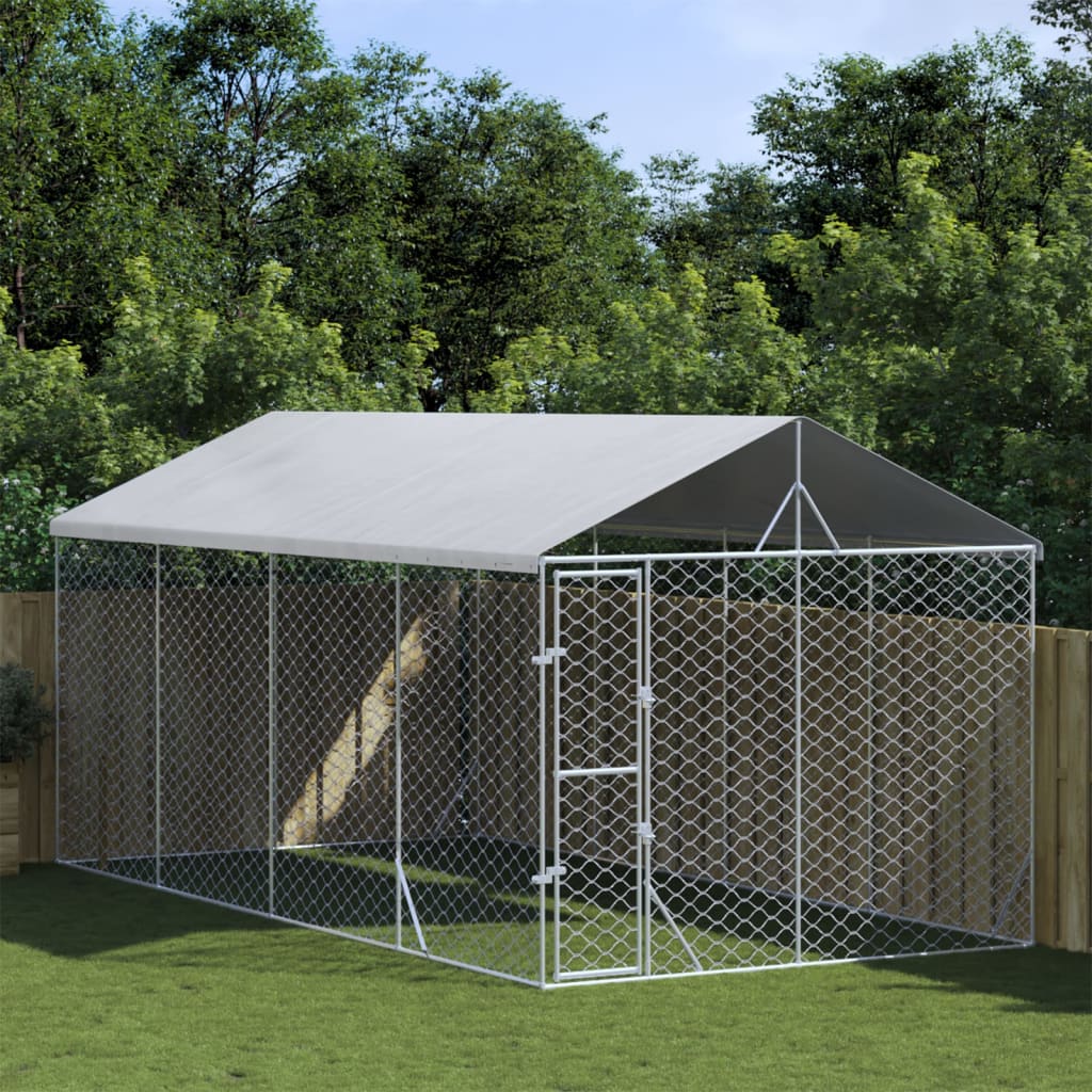 VidaXL dog kennel with roof 3x6x2.5 m galvanized steel silver color