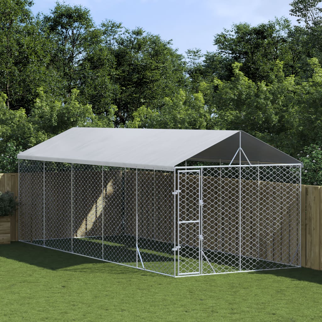 VidaXL dog kennel with roof 3x7.5x2.5 m galvanized steel silver