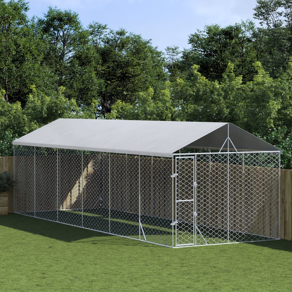 VidaXL dog kennel with roof 3x9x2.5 m galvanized steel silver color