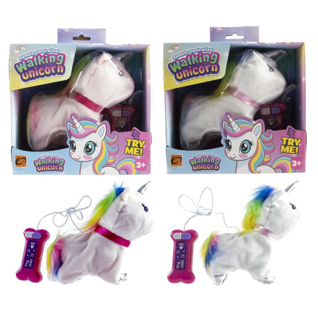 Lopende unicorn met geluid op batterij 16cm 2 assorti