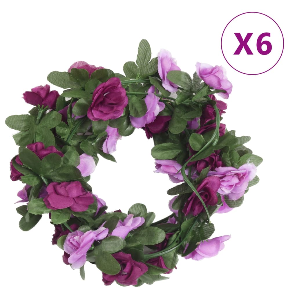 Vidaxl Chrëschtdag Garlands mat Blummen 6 st 7 250 cm Fréijoer Liicht Purple