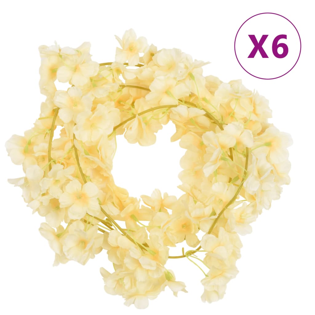 Vidaxl Christmas Garlands with Flowers 6 PCS 180 CM Champagne Colored