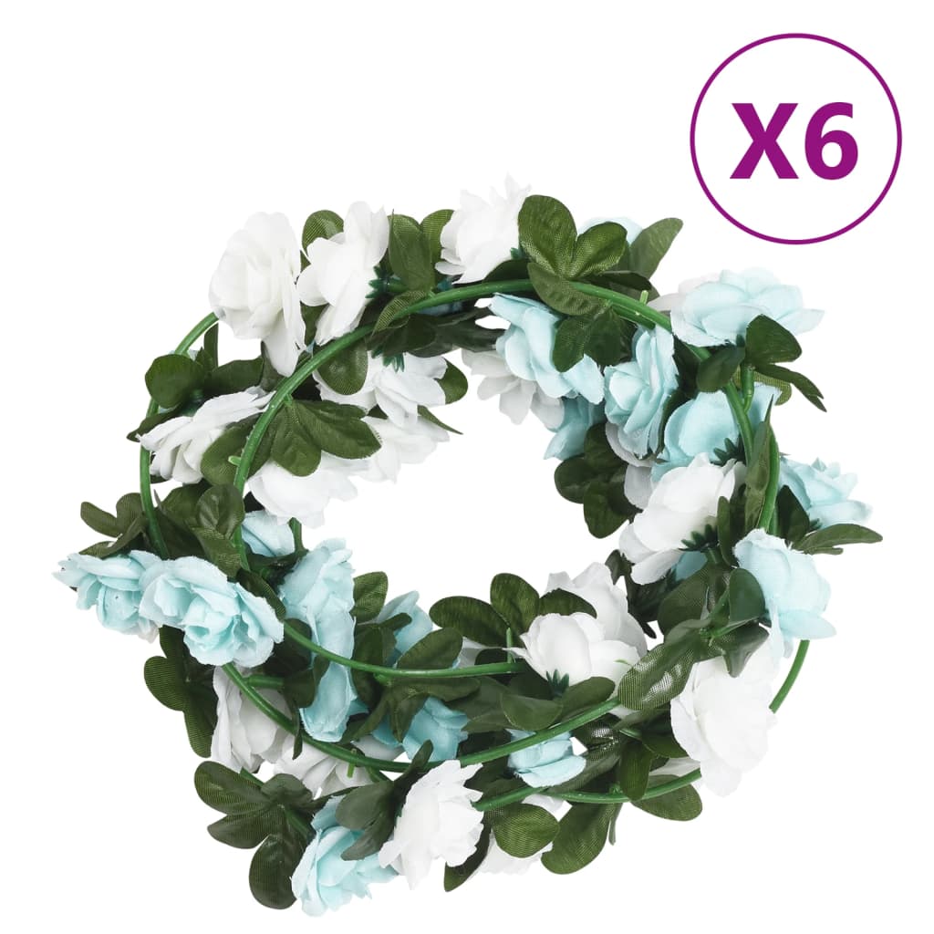 Vidaxl Guierras navideñas con flores 6 ST 240 cm azul y blanco