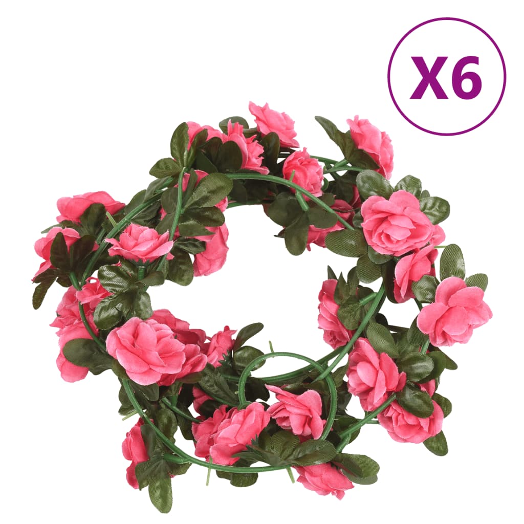 Vidaxl Chrëschtdag Garlands mat Blummen 6 st 240 cm rout rosa