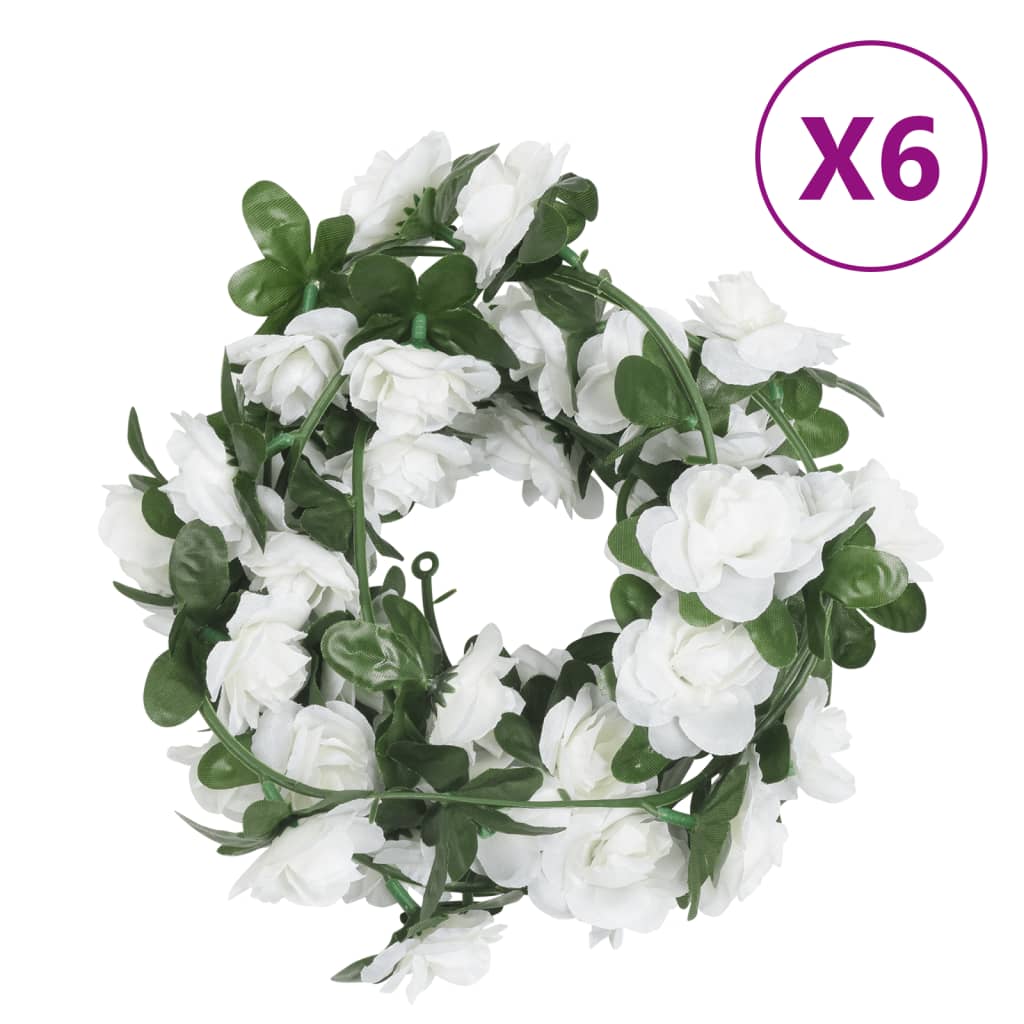 Vidaxl Christmas Garlands with Flowers 6 St 240 cm White