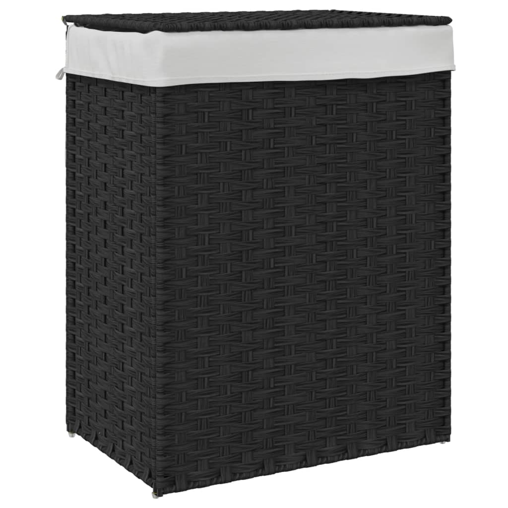 Panier à laverie Vidaxl avec couvercle 46x33x60 cm Poly Rattan Black