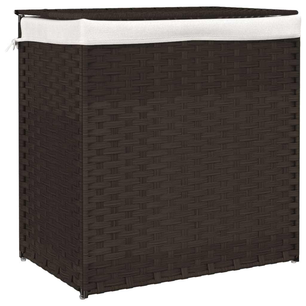 Cesta de lavandería Vidaxl con 2 compartimentos 53x35x57 cm Poly Rattan marrón oscuro