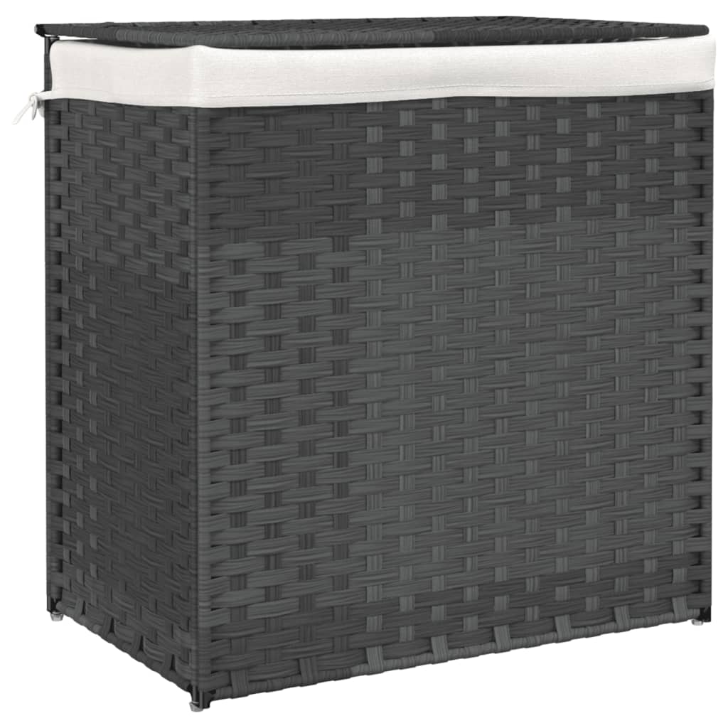 Vidaxl tvättkorg med 2 fack 53x35x57 cm poly rattan grå