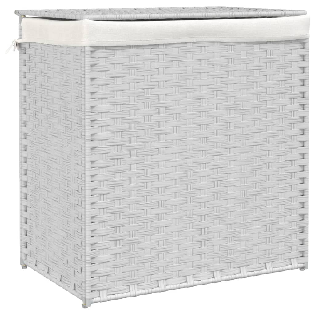 Vidaxl Waschkorb mit 2 Fächern 53x35x57 cm Poly Rattan Weiß