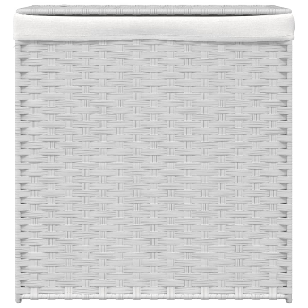 Vidaxl Waschkorb mit 2 Fächern 53x35x57 cm Poly Rattan Weiß