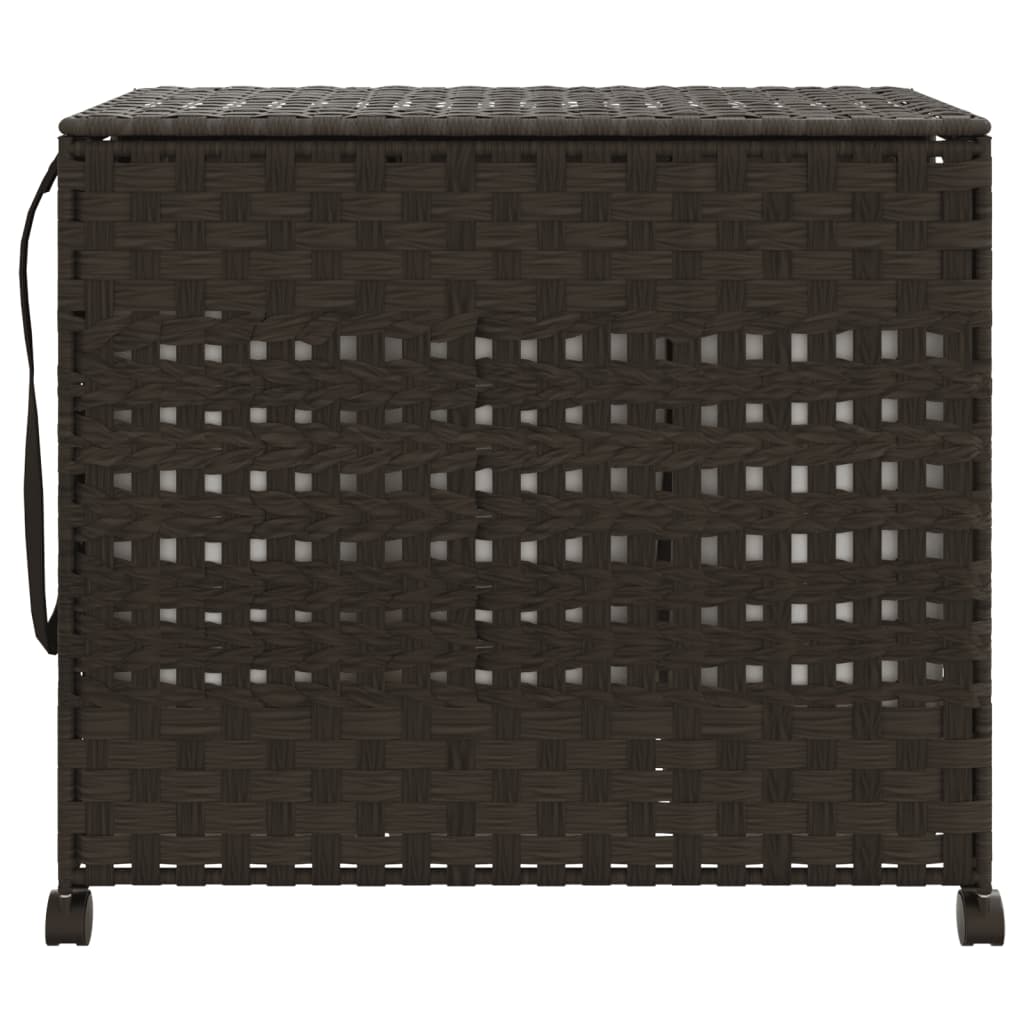 Vidaxl košara za pranje perila na kolesih 66x35x60 cm rattan temno rjava