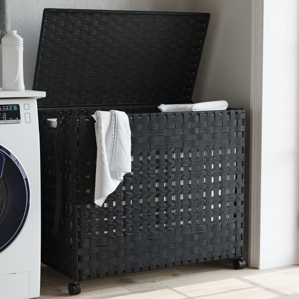 Vidaxl Laundry Košík na kolech 66x35x60 cm Rattan Black