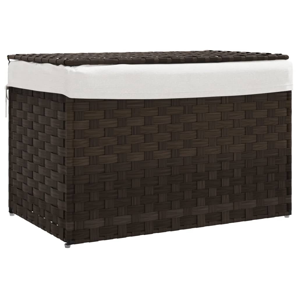 Košara za perilo Vidaxl s pokrovom 55,5x35x34 cm poli rattan temno rjava