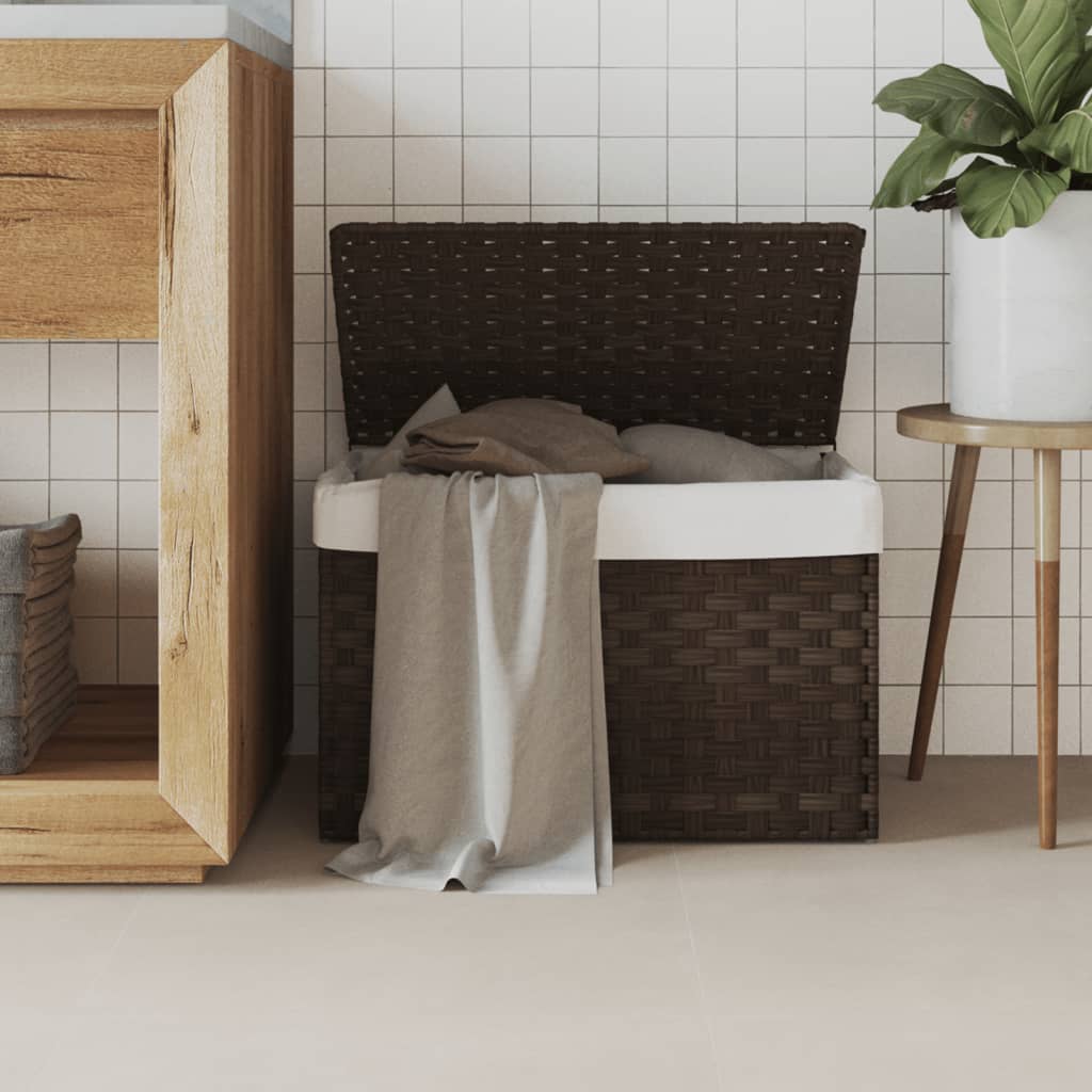 Vidaxl tvättkorg med lock 55,5x35x34 cm poly rattan mörkbrun